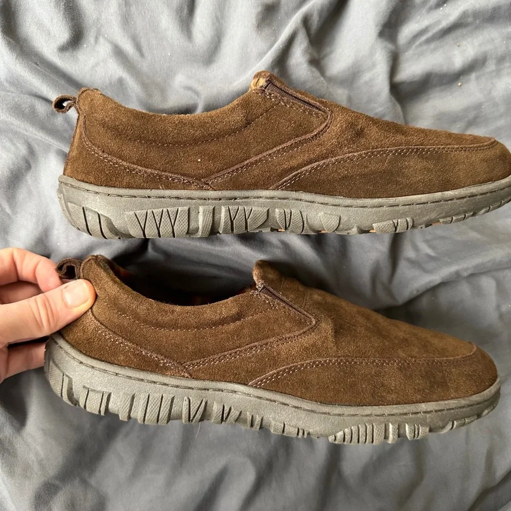 Clarks Mens Brown Suede Slip On Loafers Plaid Lined Shoes 11M 7224819